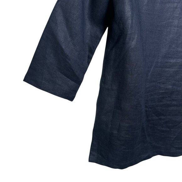 Michael Kors Small Navy 100% Linen Tunic Shirt Embellished Top 3/4 Sleeve Office - Picture 7 of 10